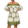 European and American large-size summer new temperament one-word shoulder printing half-sleeved backless knee-length dress