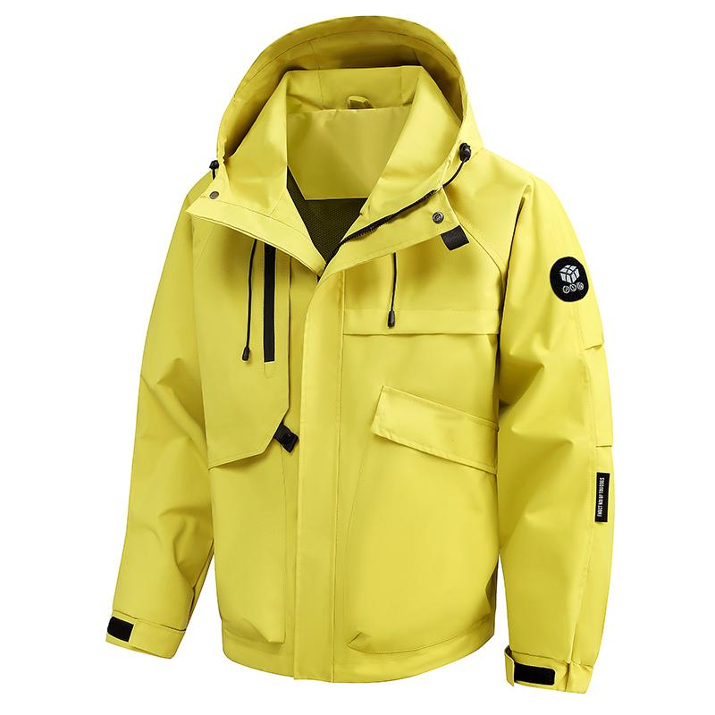 Men's Singles Outdoor Sports Casual Versatile Mountaineering Suit Hooded Pure Color Couple Waterproof Multifunctional Jacket