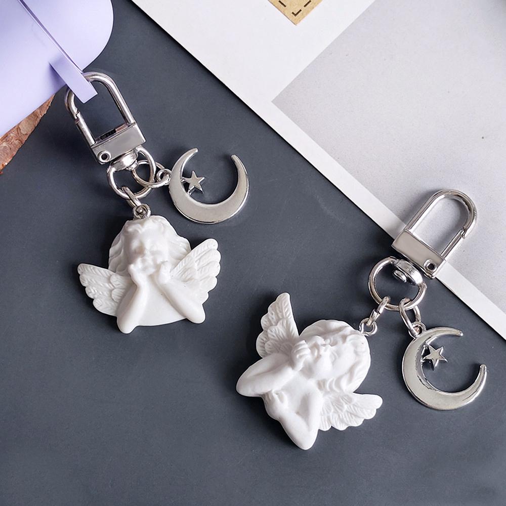 White Angel Pendant With Metal Star Moon Women Girls Earphone Case Decor Bag Charms Kid Party Souvenirs Gift Bag Charm