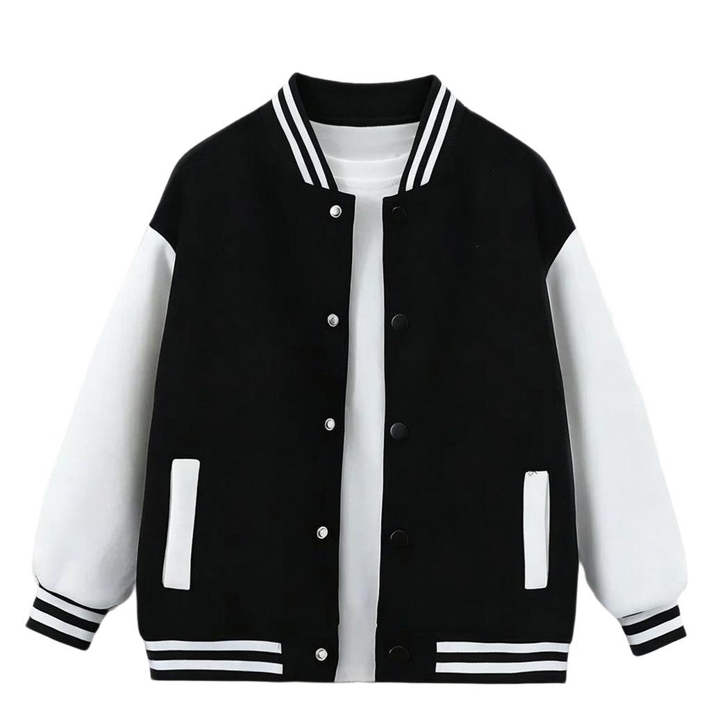 Girls Color Block Baseball Jacket Casual Fashion Outerwear