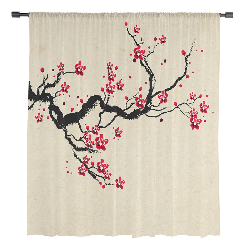 Cherry Blossom Branch Flower Chinese Style Sheer Curtains for Living Room Decor Window Curtains Kitchen Tulle Voile Curtains