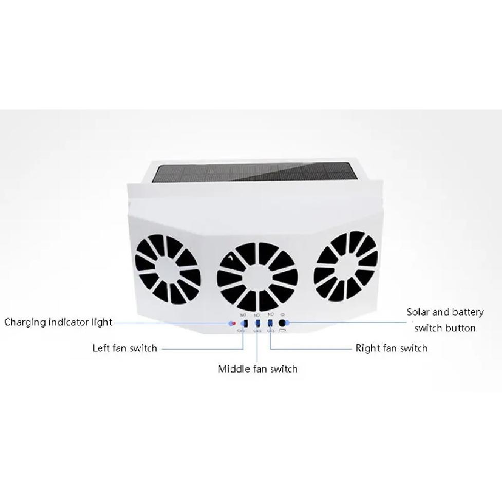 Solar Car Fan USB Rechargeable Exhaust Fan Air Circulation Cooling and Heat Dissipation High Wind Power 3 Head Ventilation Fan