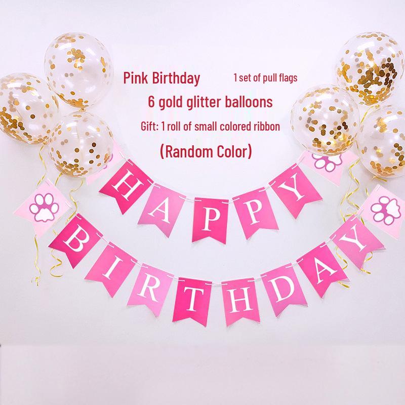 Pet Birthday Party Decoration Set: Dog and Cat Balloons, Hat, Props, Banner, and Pull Flag