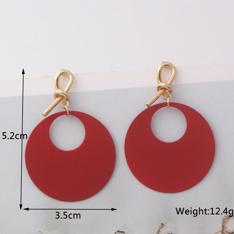 New Wine Red Geometric Hanging Earrings for Women Metal Pendants Dangle Earrings Red Color Exaggerated Drop Earrings aretes