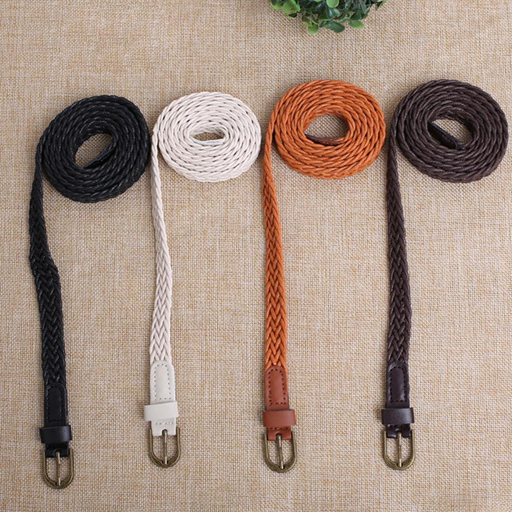 Women Retro Bohemia Woven Belts Female Classic Slender Braided Thin Belt Ladies Thin Braid Waist Belt for Dress