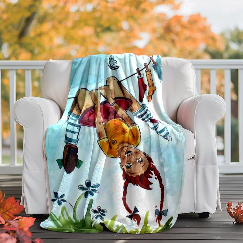 Coperta in Flanella di Pippi Calzelunghe Morbida Calda per Tutte le Stagioni, Design per Campeggio, Viaggio in Auto, Escursionismo Divano, Letto, Ufficio Regalo Perfetto per Feste