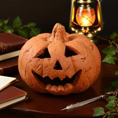 Handcrafted Pumpkin Statue Hand-Carved Resin Pumpkin Figurine Halloween Tabletop Ornament for Home Party Decor