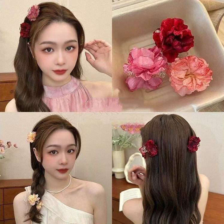 National style flower hairpin female side clip ball head flower hairpin hair card ponytail flower clip camellia small grab clip