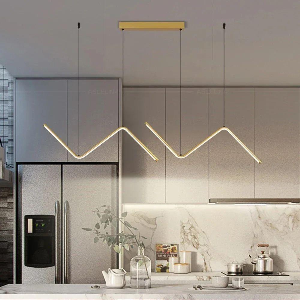 Modern LED Chandelier 125CM Black Gold Strip Dining Room Lamps For Living Room Bar Kitchen Bedroom Indoor Decor Led Fixture