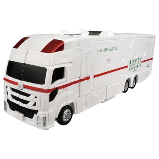 Takara Tomy Tomica Job Labor TJBDX Hyper Rescue Braver Red Salamander Super Ambulance DX Set Mini Car Toy ages 3 up.