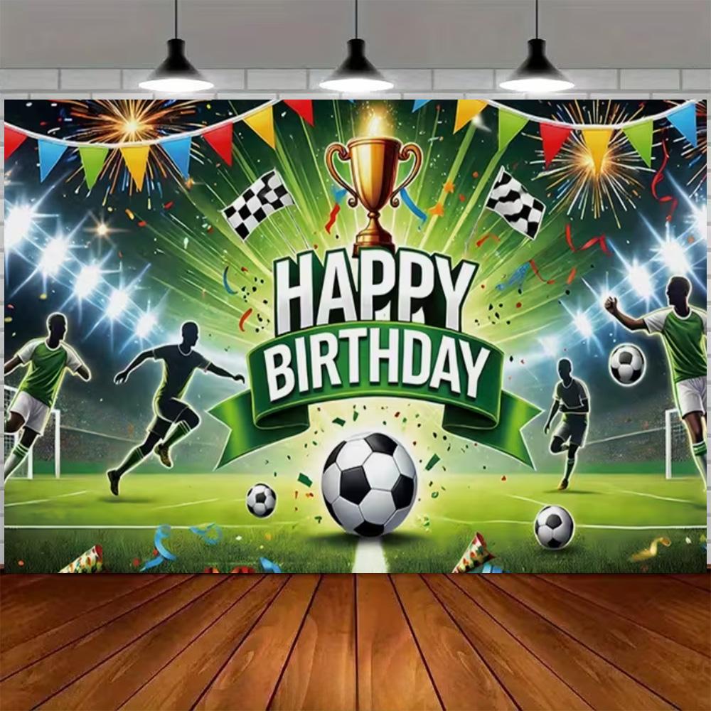 Green and blue football themed birthday decoration banner Backdrop, football field children birthday party photography Backdrop