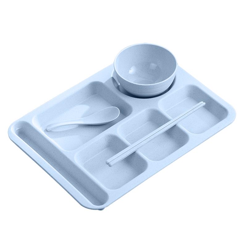 

1Набір Студентська тарілка для їжі Миски для фаст-фуду Протипадіння Побутова тарілка для їжі Тарілка з роздільниками Миска Набір чашок Столовий сервіз Сервірувальна тарілка синій