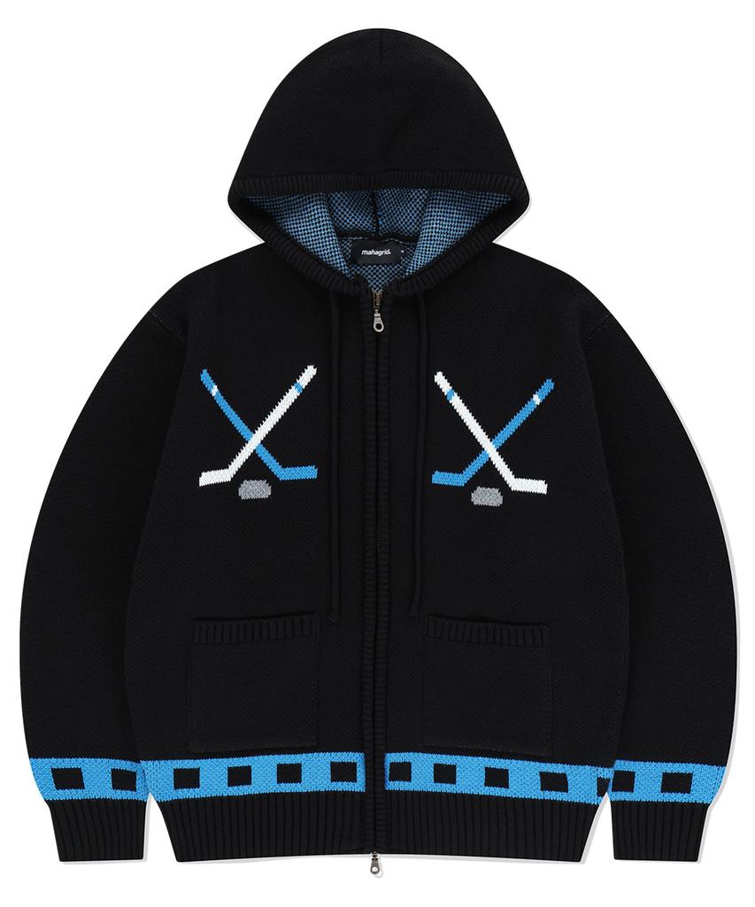 MAHAGRID Hockey Knit Zip-Up Hoodie Black(Mg2Efmk693A)