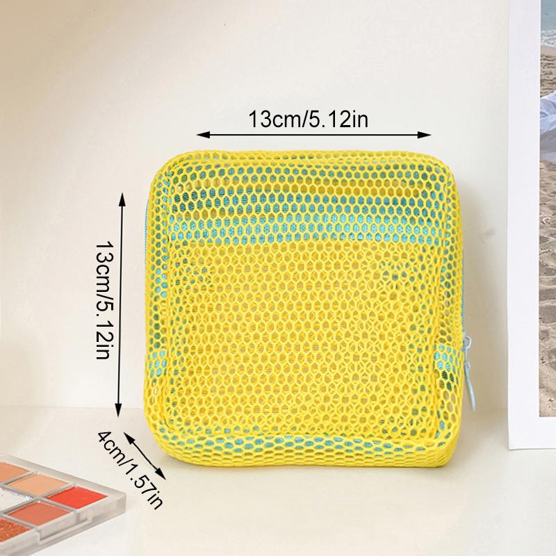 Square Mesh Cosmetic Bag, Portable Square Cosmetic Storage Bag With Zipper, Multi-Purpose Sundries Storage Bag