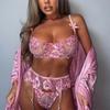 3pc Sexy Women Embroidery Lace Wireless Bra And Thong Garter Lingerie Set Briefs Bowknot Underwear S-2XL