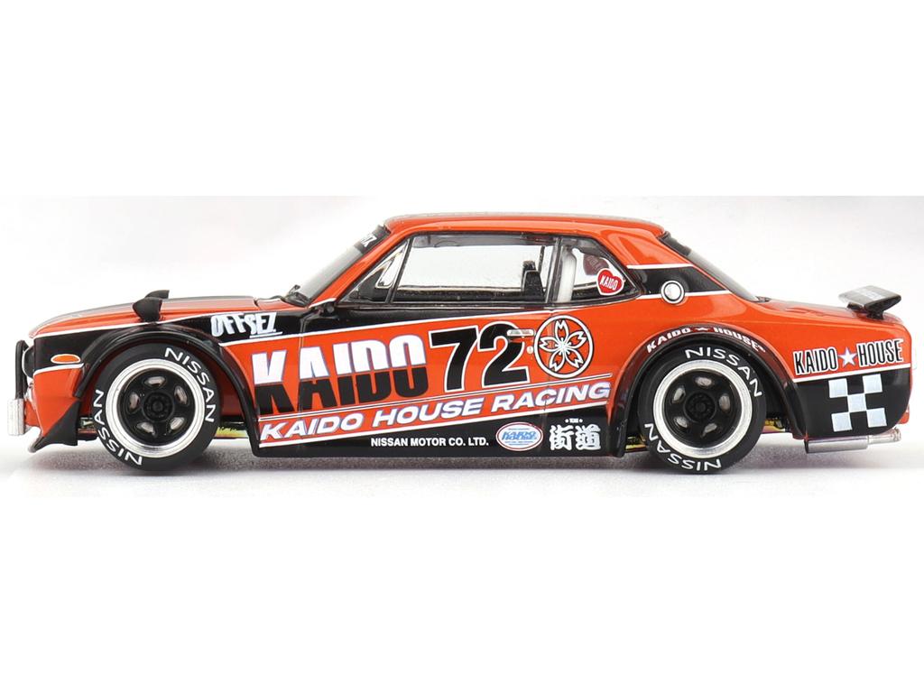 MINI GT Skyline RHD Racing V1 Orange mit Schwarzen Streifen und Grafiken Jun Kaido House Spezial Maßstab Druckguss Modellauto KHMG195 2000GT-R (KPGC10)