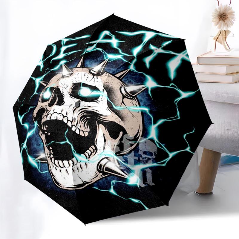 1pc Death Spiked Skull Automatic Opening/Closing Outdoor Umbrella with 8 Bone Iron Frame - Perfect Gift for Fans and Travelers!L015