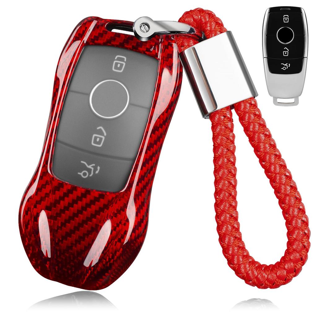 Key Case Cover for CLA CLS 450 Red T-carbon Mercedes-Benz E350, E450, C300, 250, GLB250, GLC300, (2016-2021, 2022, 2023, 2024) -