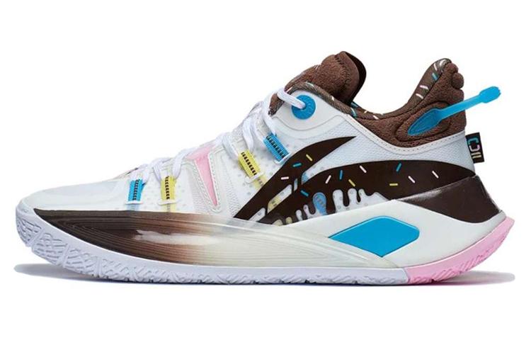 Li Ning CJ 2 Donut Удобная амортизация Легкие Отскок Низкие Баскетбольные кроссовки Мужские Белый Коричневый ABAS001-10 45