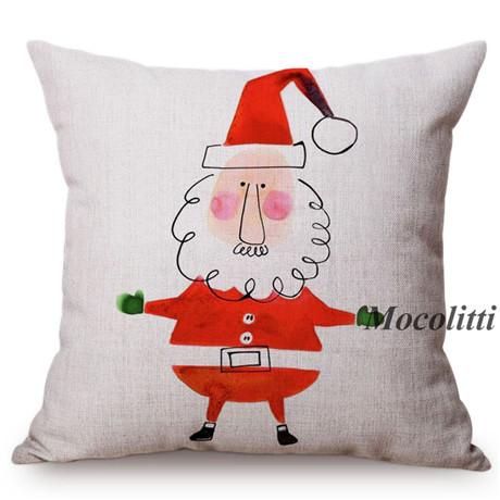 Happy New Year Cartoon Animal Cushion Cover Santa Claus Elk Christmas Decorative Cotton Linen Sofa Throw Pillow Case Cojines