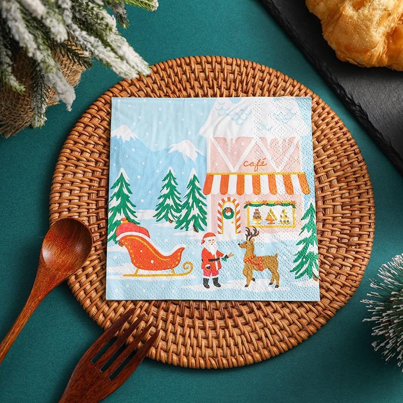 20Pcs/pack 33x33cm Christmas Series Printed Paper Disposable Table Dinner Napkin Tissues Xmas New Year Party Decor