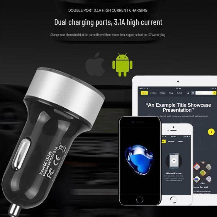 Multifunctional Dual USB Quick Charge Car Charger with Digital Display and Universal Interface