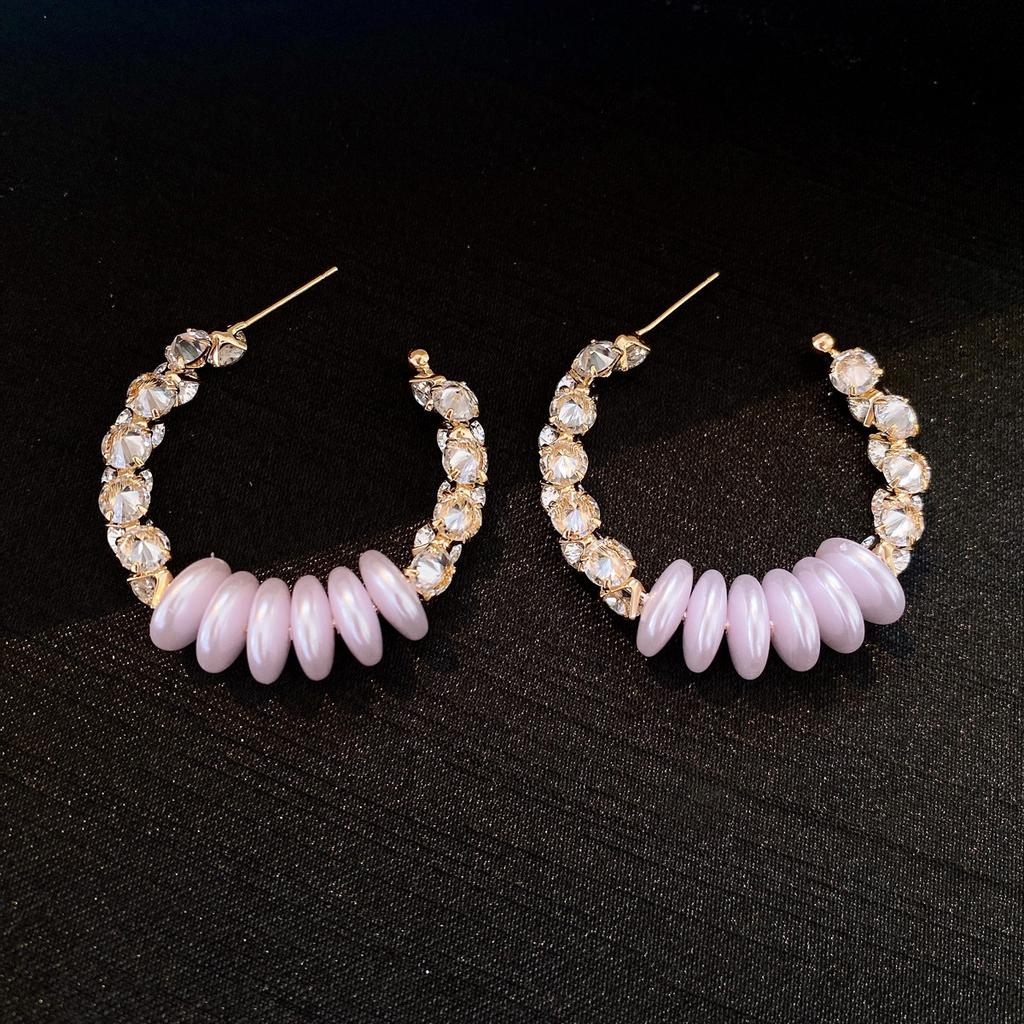 18k Gold Electroplated Zircon C-shaped Pearl Earrings for Women European and American Exaggerated Hoop Earrings High-end Zircon