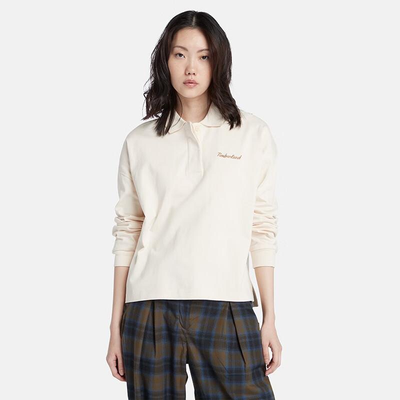 Timberland Solid Logo Casual Long Sleeve Polo Shirt Women Tops Smoke-White A6HVS-V04
