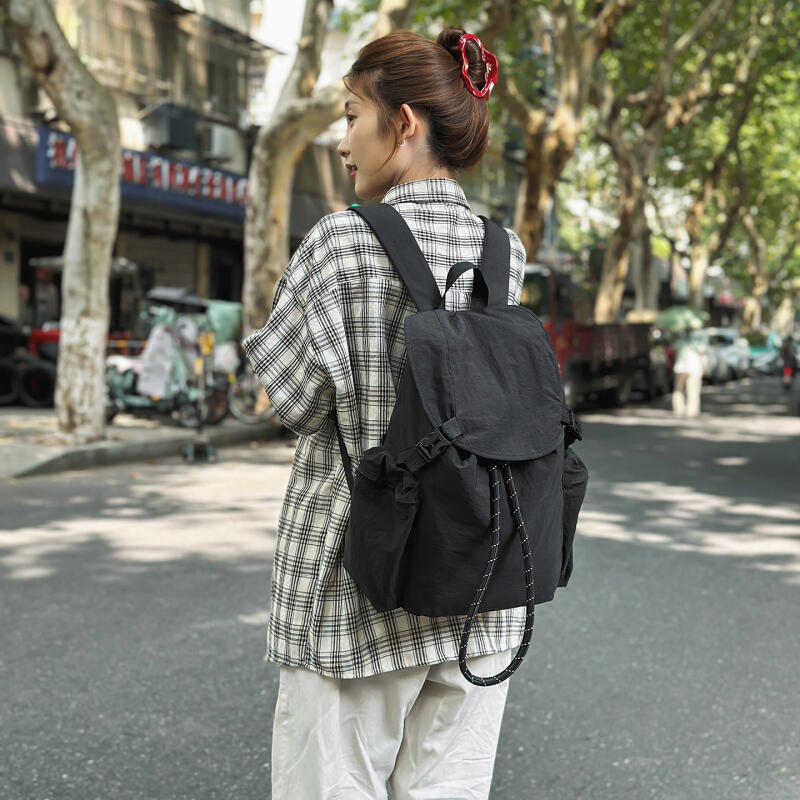 Solid Color Backpack Student Drawstring Schoolbag Large Capacity Backpack