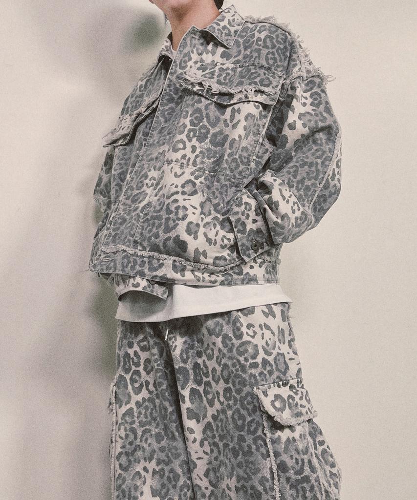 Ninenuts Leopard Grunge Trucker Jacket_Grey