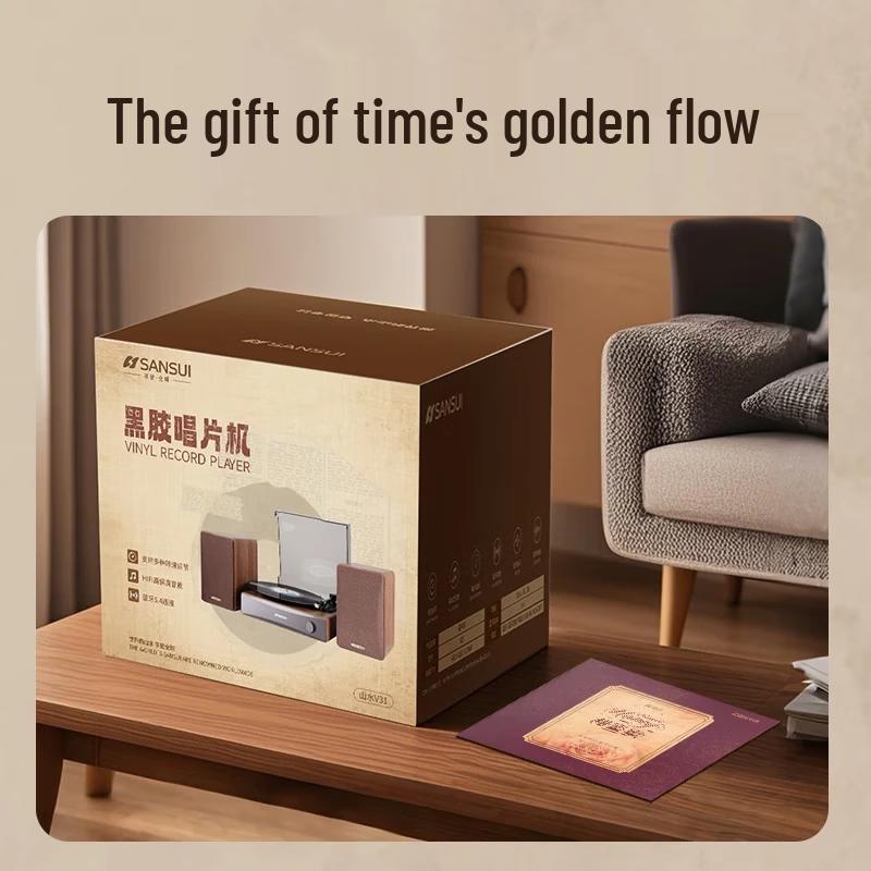 SANSUI V31 Retro Vinyl Record Player with Dual Subwoofers