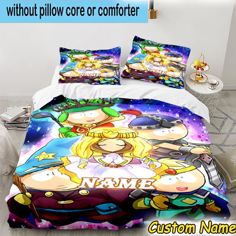 3PCS Custom Name cartoon Park Bedding Set Printed Duvet Cover Closure Includes 1 Duvet Cover & 2 Pillowcases for All Seasons Bedroom Decor