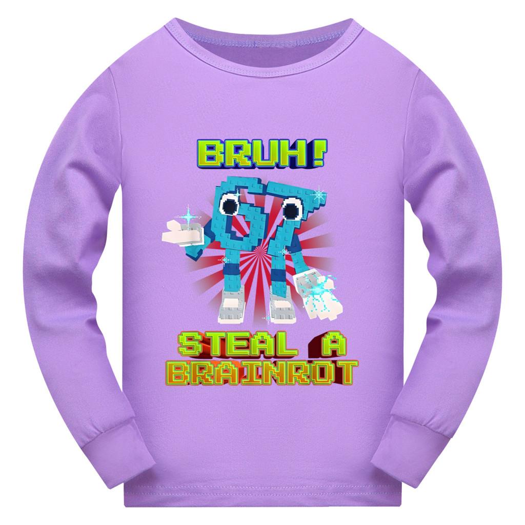 

5194 Детская футболка с длинными рукавами и принтом Steal a Brainrot 67 Six Seven для мальчиков и девочек 100cm фиолетовый