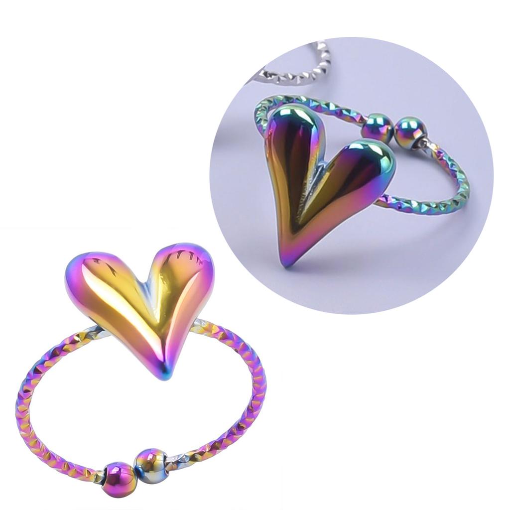 Metal Heart Rings for Women Men Trendy Stainless Steel Open Rings Adjustable Size Rings Korean Elegant Party Jewelry