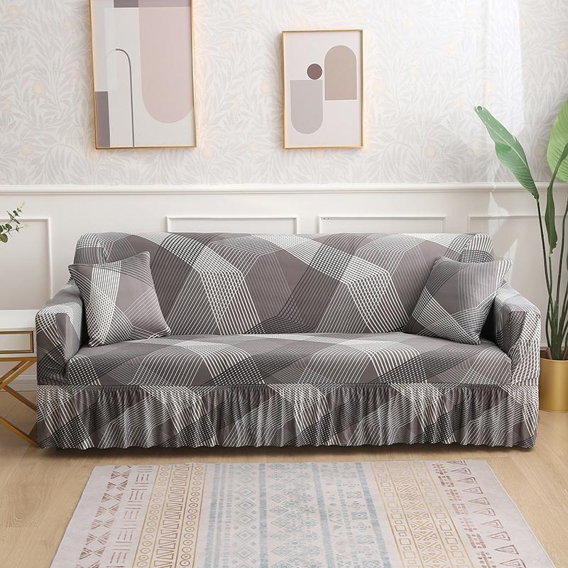 1/2/3/4 Seater Stretch Sofa Cover Elastic Printed Sofa Cover With Skirt Non-slip Armchair Slipcover for Living Room Hotel 1Pcs
