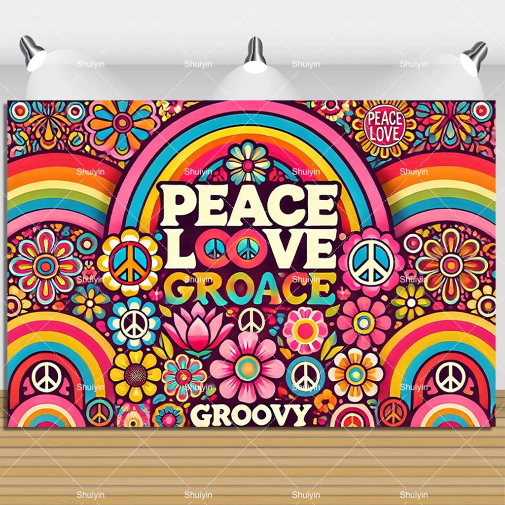Colorful Peace Love Retro Hippie Bus Dyed Backdrop Kids Birthday Party Decorations Bohemian Style Guitar Floral Photography Prop