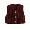 Damen S Ärmellose Kurze Gestrickte Cardigan Weste Mit Taschen