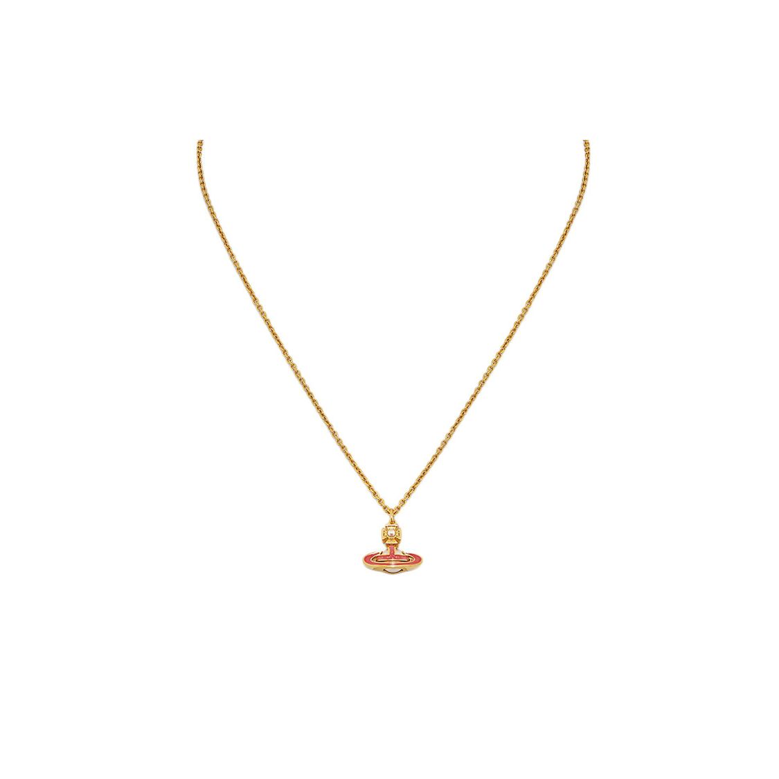 Vivienne Westwood Pink Saturn Logo Enamel Brass Necklace Women necklace Gold 63020322-02R730-CN Basic Packaging-Dust Bag+Box