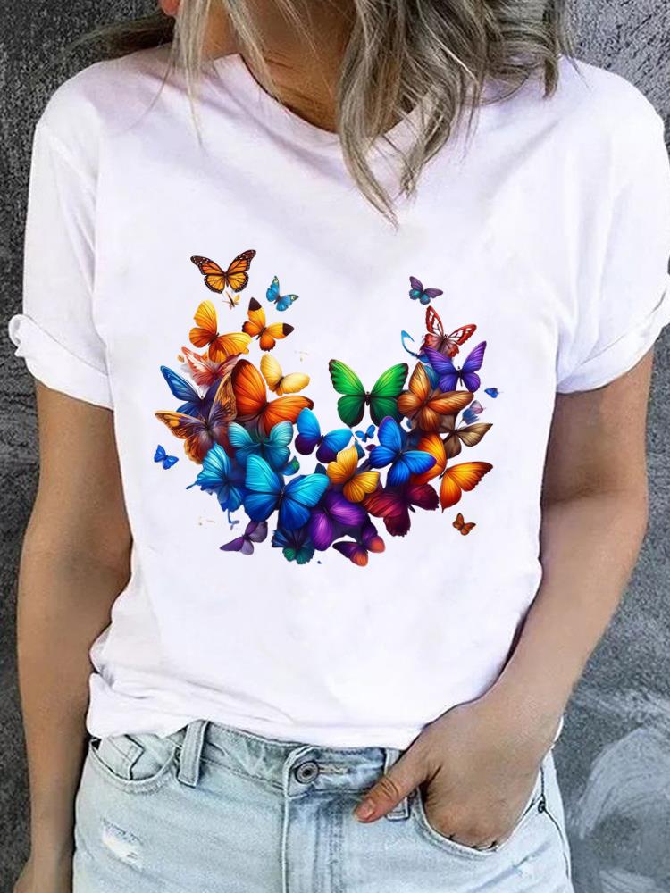 

(Asian Size) Women Fashion Printed Casual T Shirt Tee Top Lady Female feather cute lovely 90s Graphic Short Sleeve T-shirts Clothing S