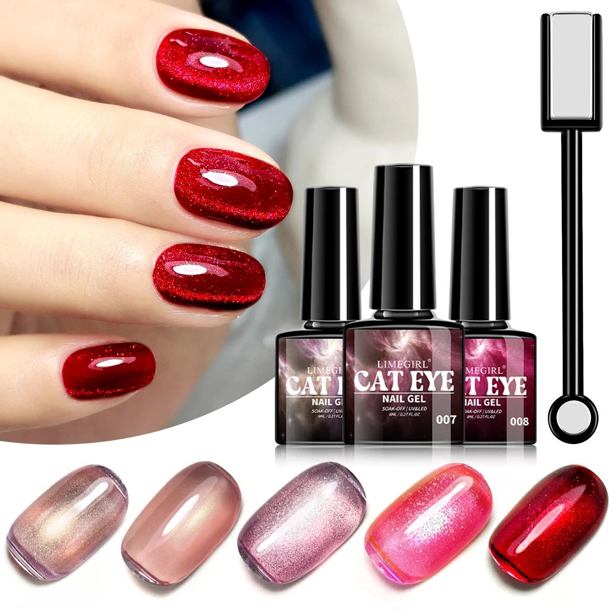 

LIMEGIRL 6pcs/set Cat Eye Gel Nail Polish Magnetic Gel Semi Permanent Nail Art Soak Off UV Gel Varnish Nails Kit жёлто-персиковый