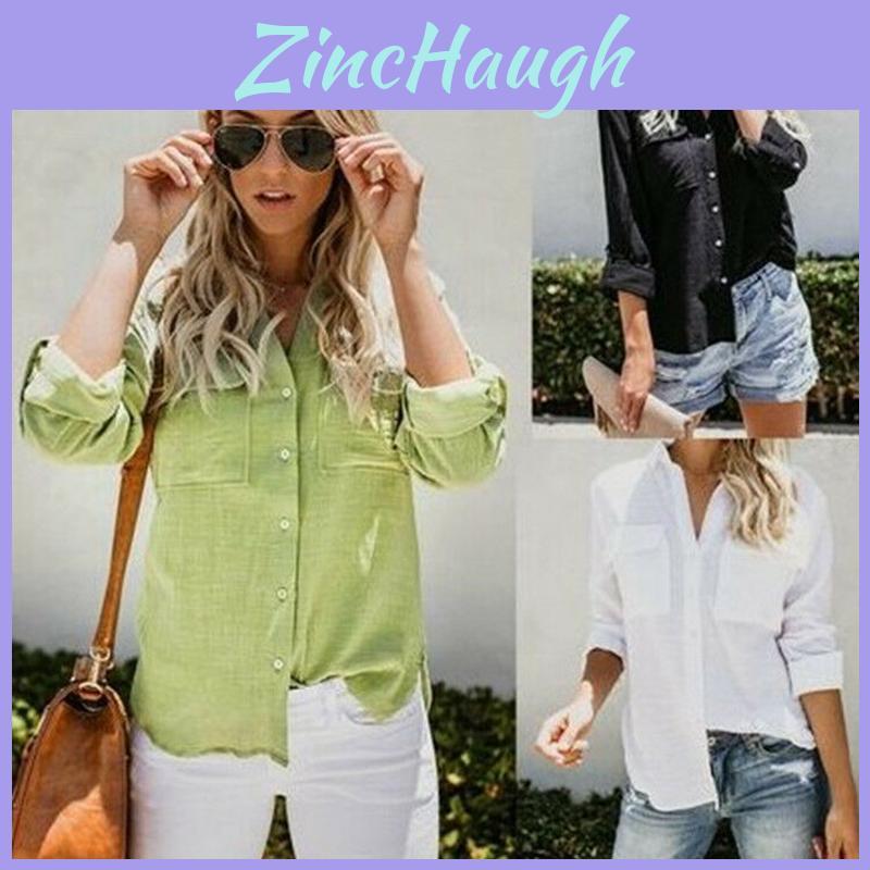 Top da Donna a Maniche Lunghe Eleganti Camicia a Bottoni Casual T-shirt Per Tutte le Stagioni