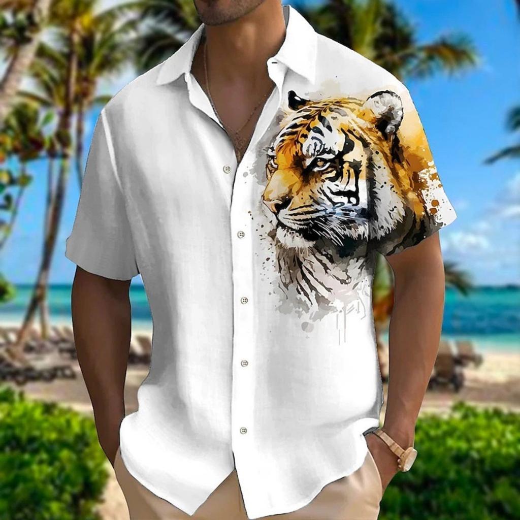men's shirt short-sleeved shirt 3D printed animal pattern short-sleeved clothing super large