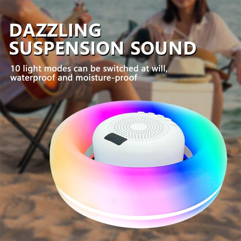 Floating Bluetooth-compatible Speaker with Dynamic LED Lights IPX6 Waterproof Temp Display for Pool Parties Swimming
