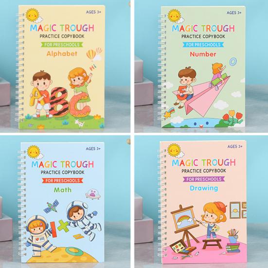 Magic Groove Practice Book Reusable Math Drawing Copybook Number Alphabet Tracing