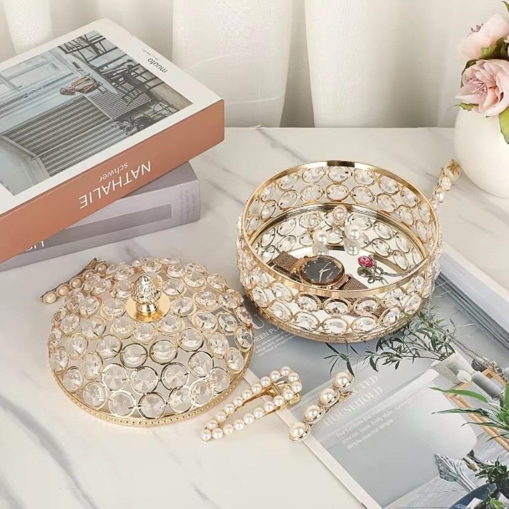 Sparkling Crystal Jewelry Box Glass Mirrored Earring Organizer  Desktop Storage Organizer