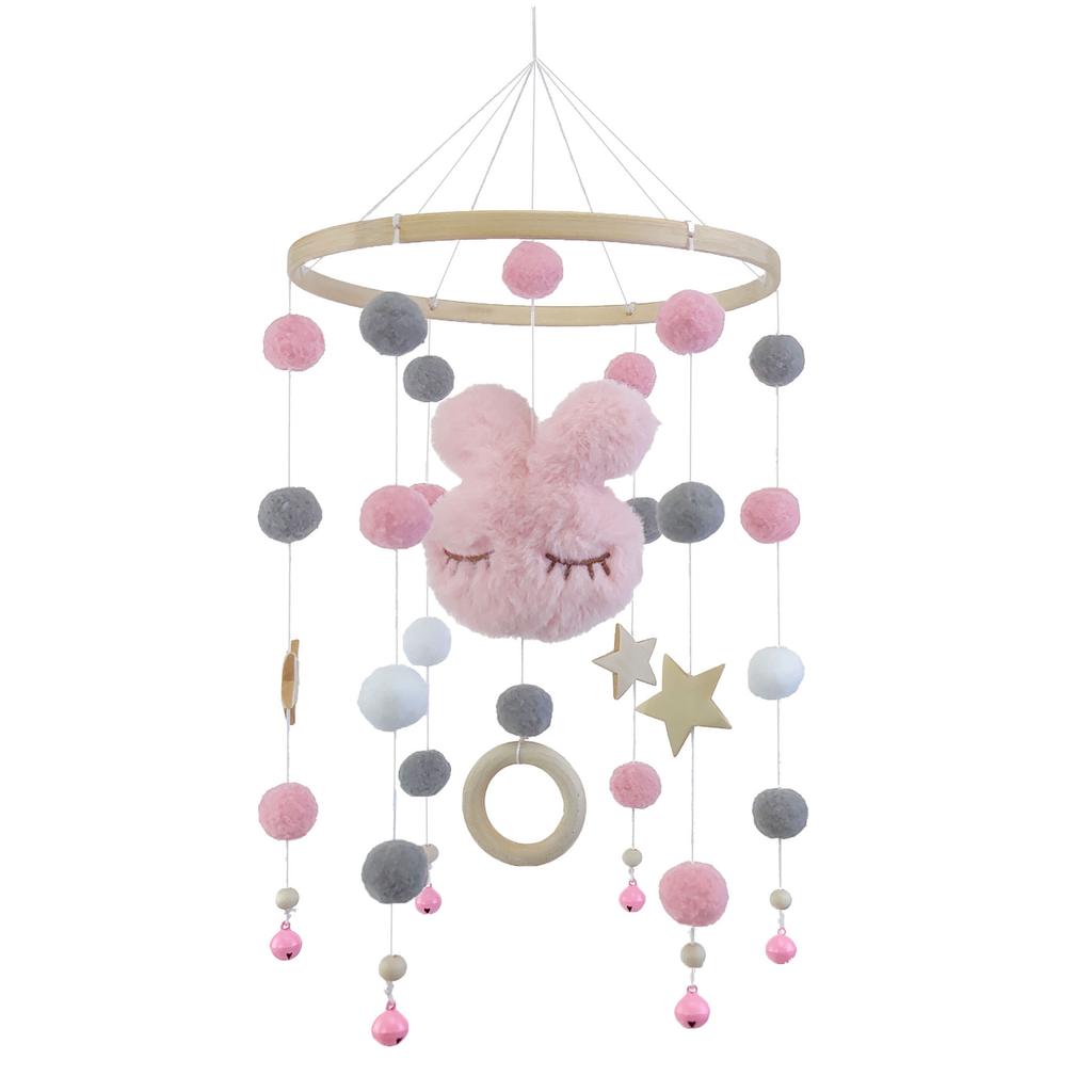 Wooden Crib Mobile Baby Bed Bell Rattle Toy Soft Felt Cartoon Bear Mobile bracket Newborn Music Box Bed Bell Hanging Bracket Toy