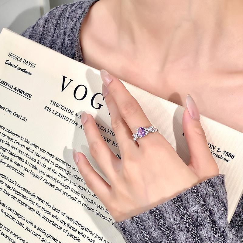 S925 Sterling Silver Natural Stone Ring for Women, Japanese Style Elegant Crystal Band, Adjustable Dainty Jewelry, Daily Wear & Gift for Girlfriend