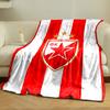 Vertical red and white stripes with a shield emblem and three stars. for all seasons blanket lunch break throw gift