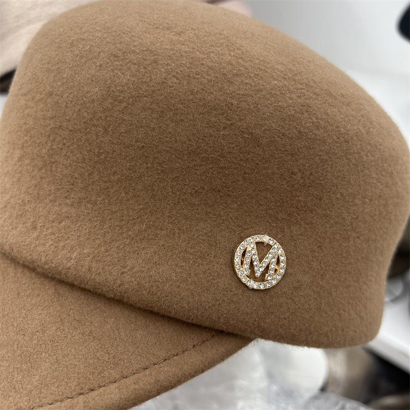 Temperament Full~ Wool Felt Shape Equestrian Hat Women's Autumn and Winter Retro Literary Celebrity Style Fashion Newsboy Hat