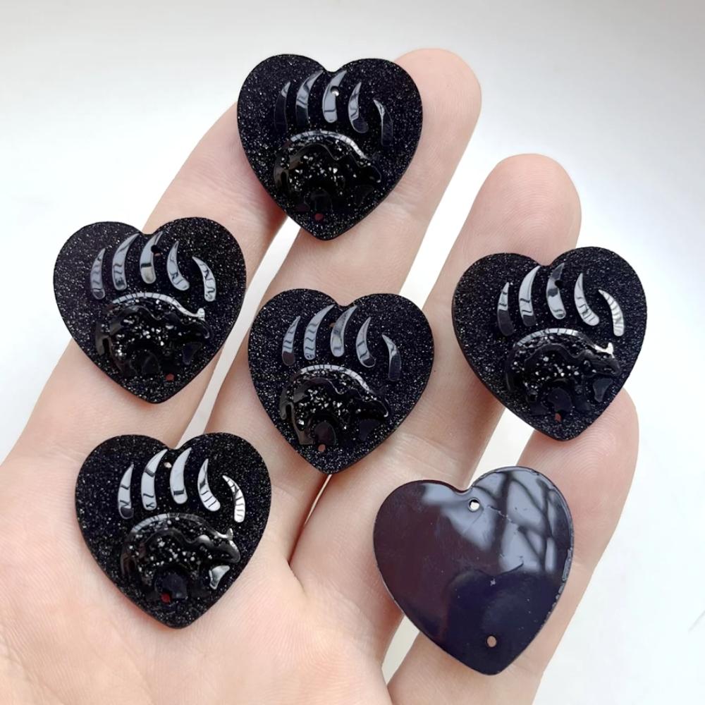 10pcs 25mm Black/purple AB Heart Resin Bear Claw Rhinestone Flat Back Scrapbook DIY Jewelry Indigenous Earrings Decoration